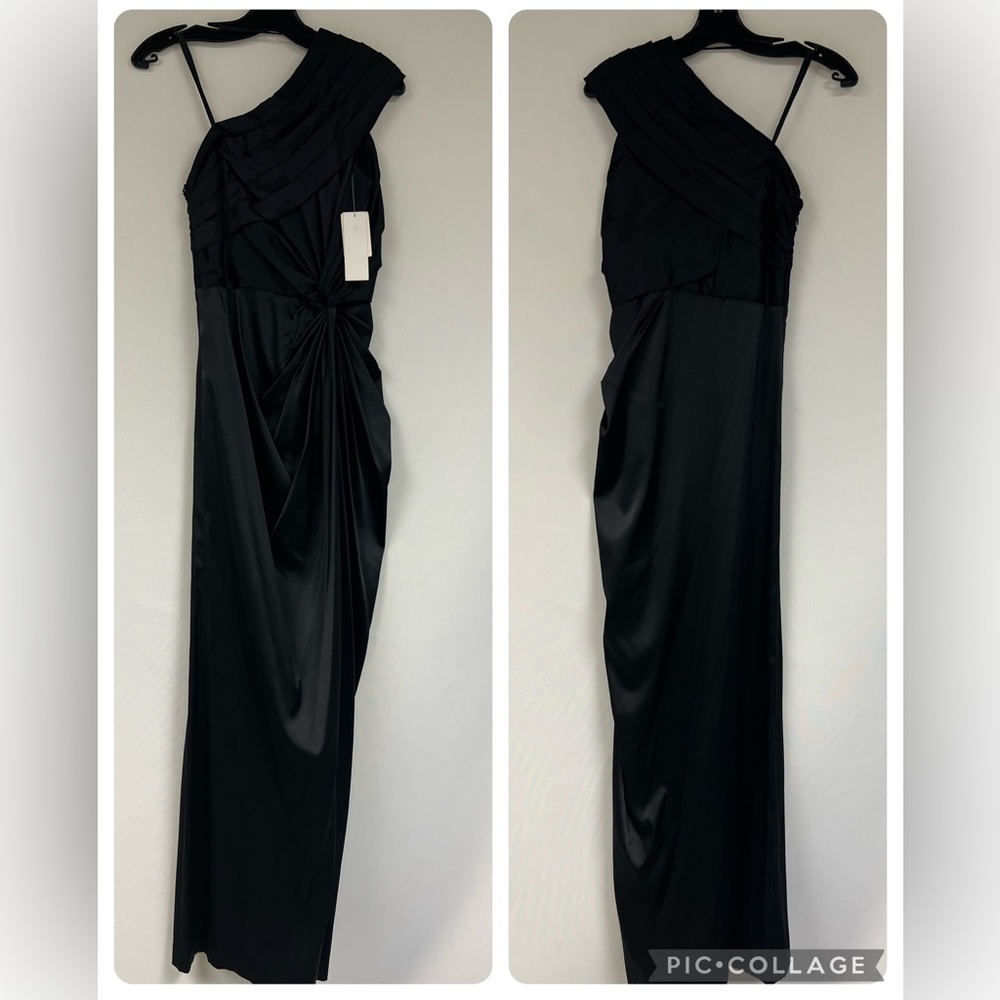 Adrianna Papell 🖤BLACK 🖤one shoulder satin long gown - Picture 10 of 13